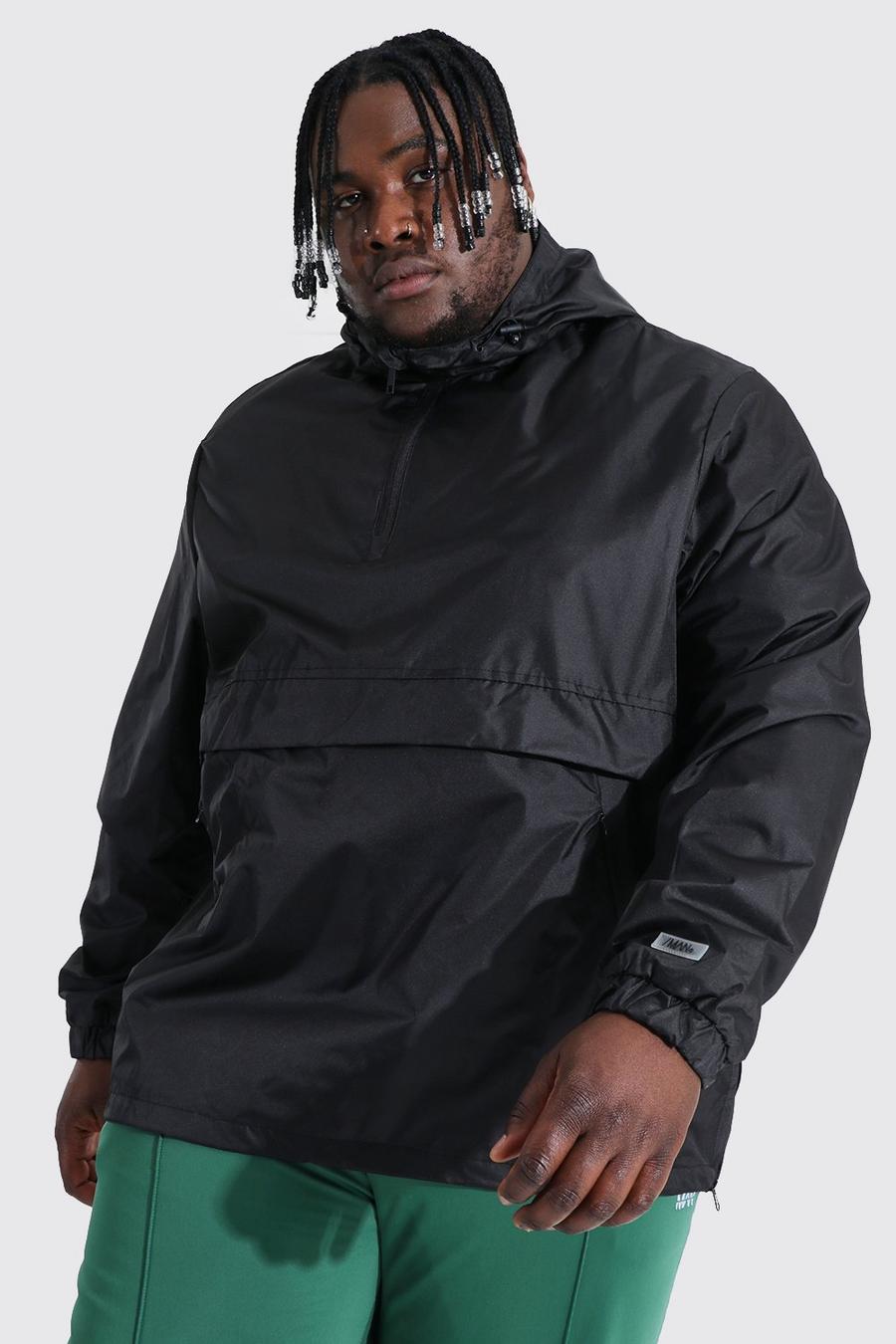 Plus Size Verstaubare Smart Regenjacke zum Überziehen mit Man-Motiv, Schwarz image number 1