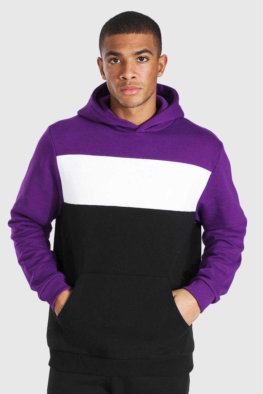 Purple Hoodie i tjockt tyg med blockfärger image number 1