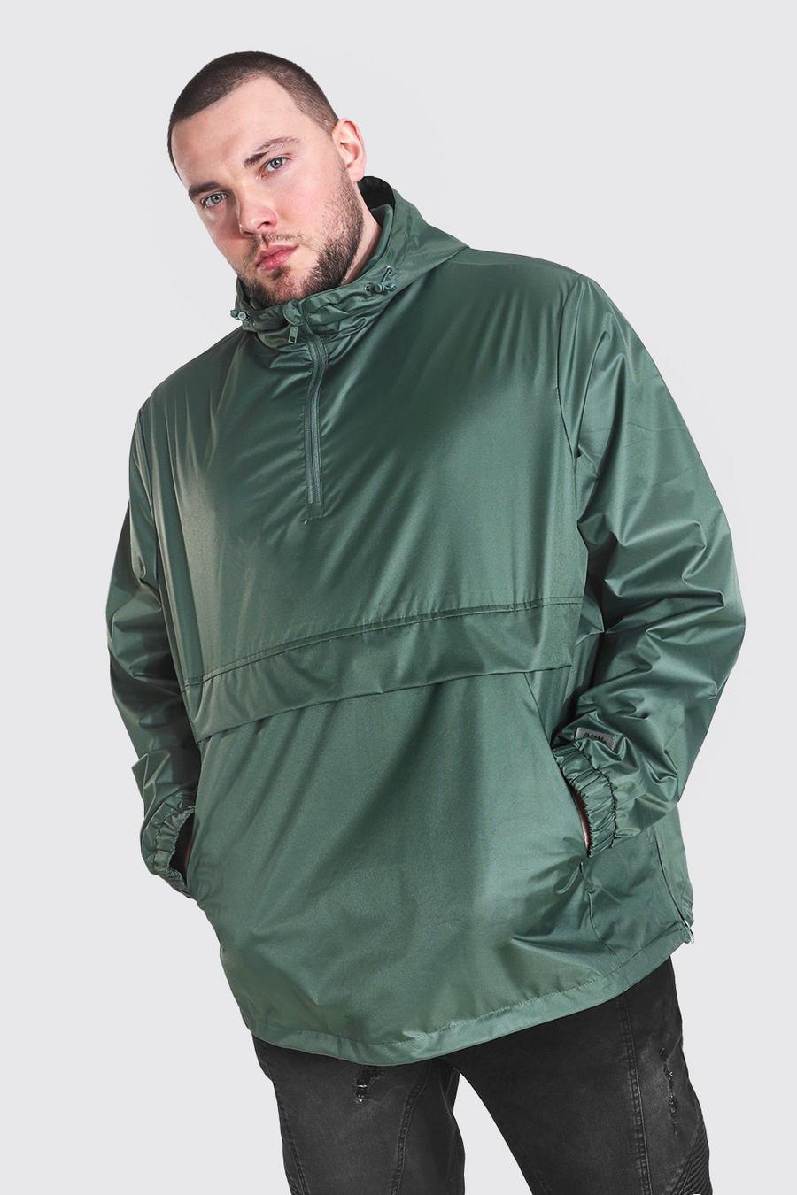 Plus Size Verstaubare Smart Regenjacke zum Überziehen mit Man-Motiv, Khaki image number 1