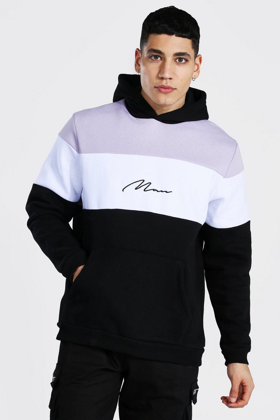Lilac Man Signature Heavyweight Colour Block Hoodie image number 1