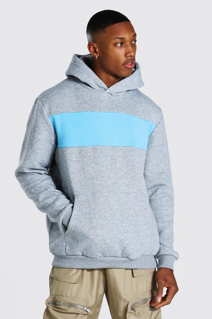 Blue Heavyweight Colour Block Hoodie image number 1
