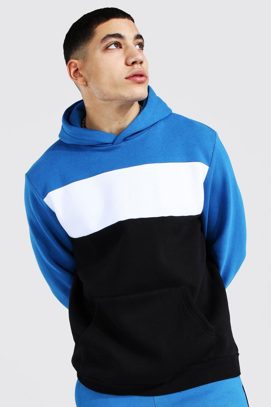 Blue Heavyweight Colour Block Hoodie image number 1