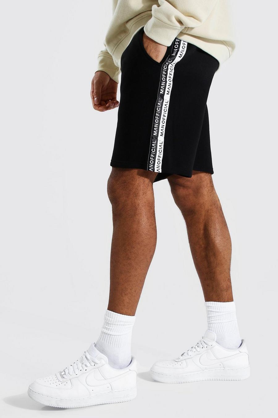 Black Man Official Gestreepte Middellange Regular Fit Shorts image number 1