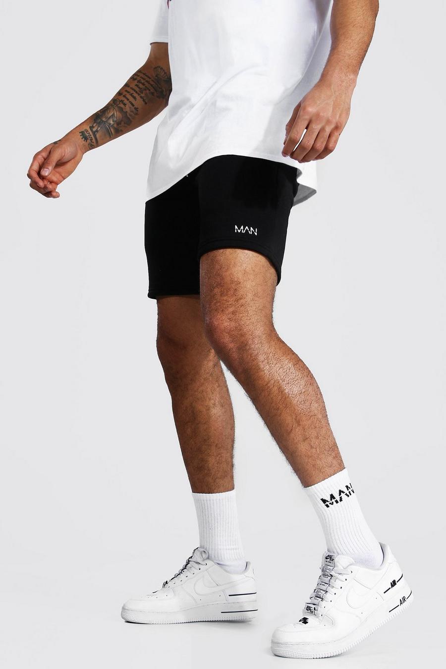 Black Original Man Strakke Middellange Jersey Shorts Met Taille Band Detail image number 1