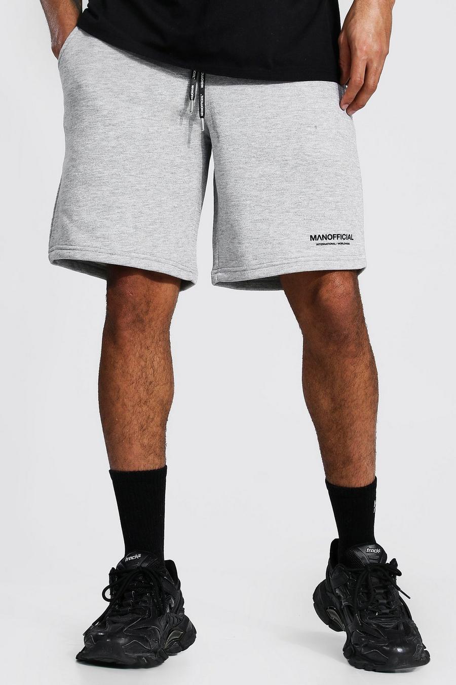Grey marl MAN Official Mellanlånga shorts med ledig passform och midjeband image number 1