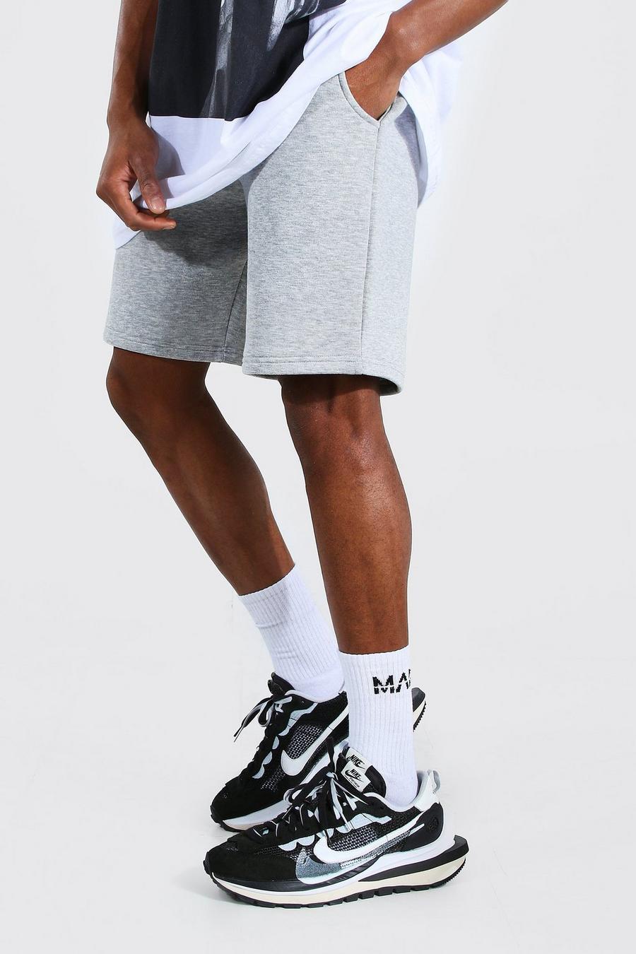 Grey marl Mid Length Jersey Shorts With Man Draw Cords image number 1
