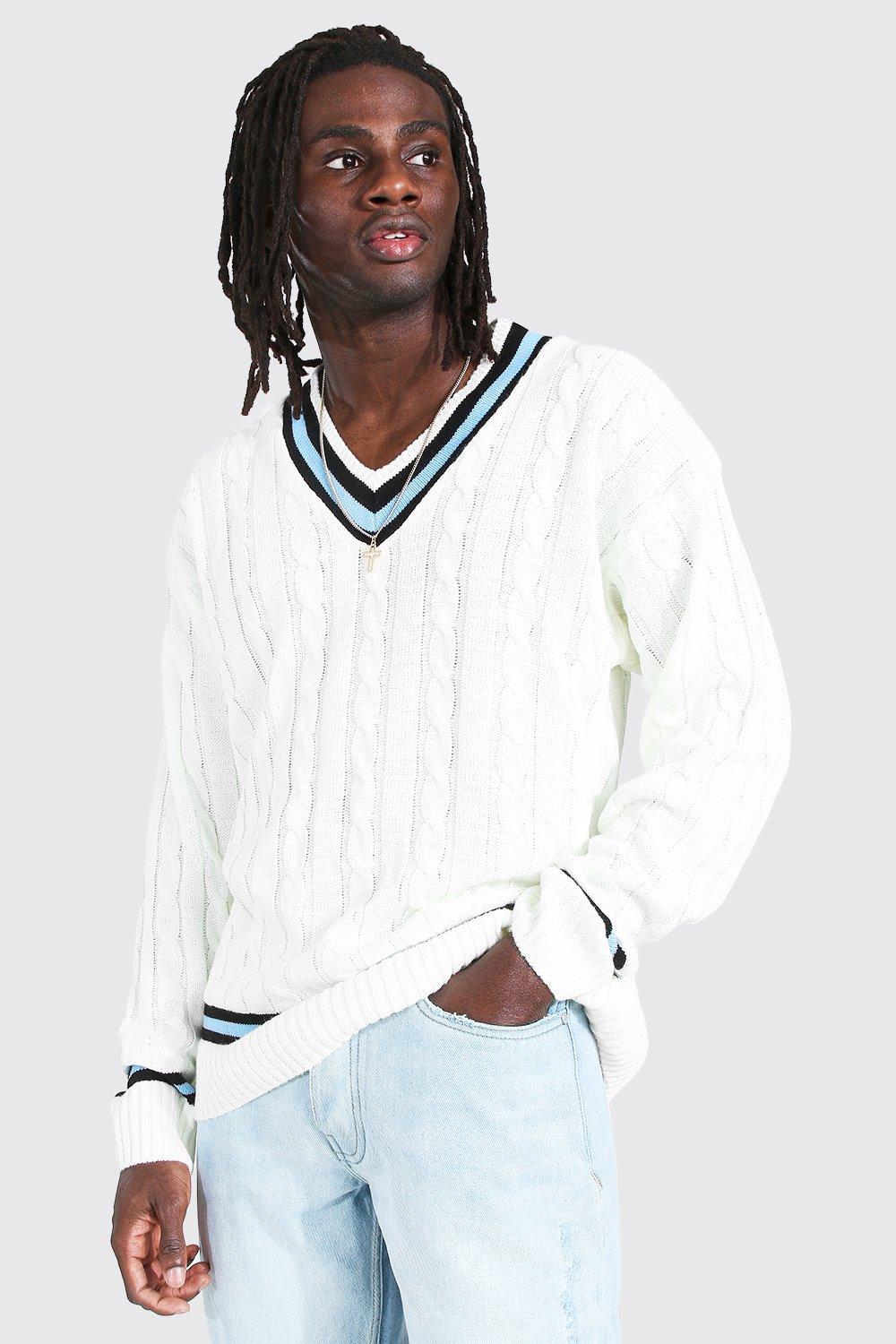 cream v neck cable knit sweater