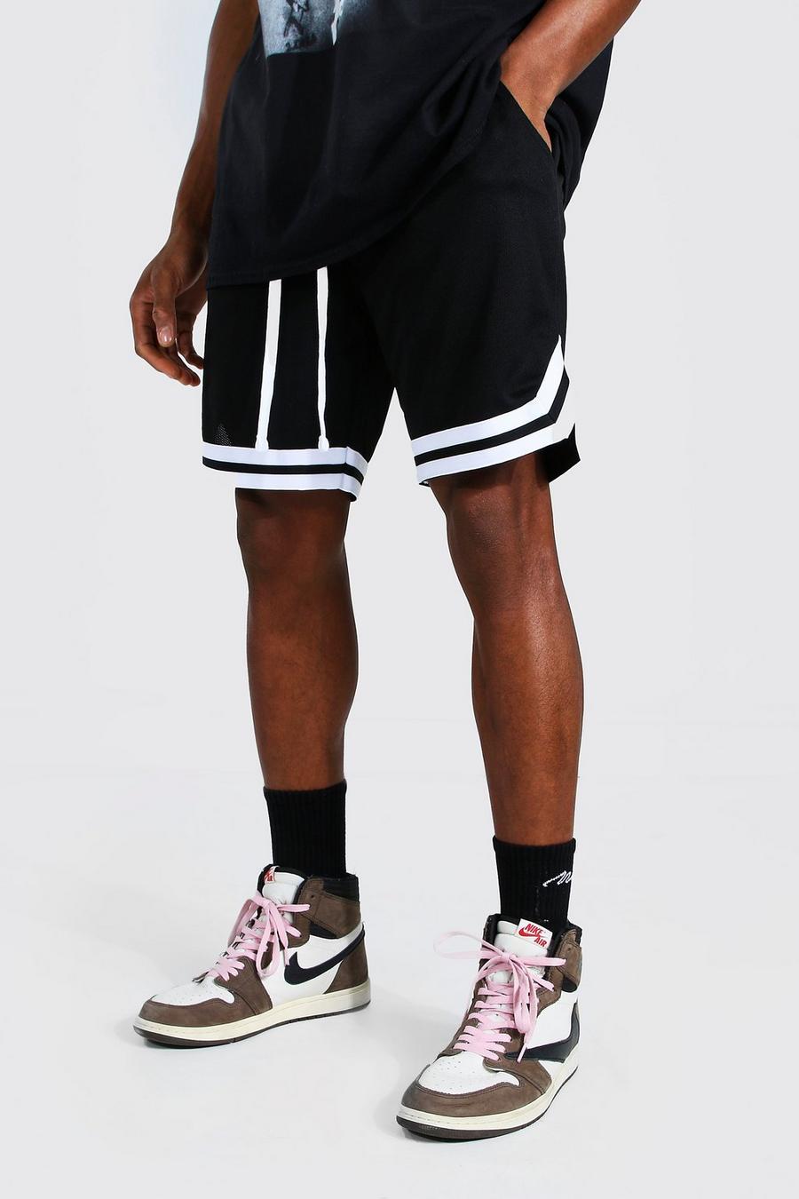 Black Mesh Basketball Shorts With Tape image number 1