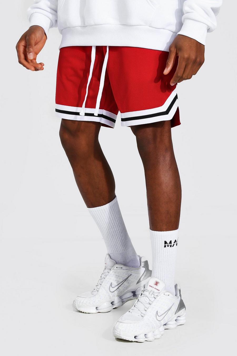 Red Mesh Basketball Shorts With Tape image number 1