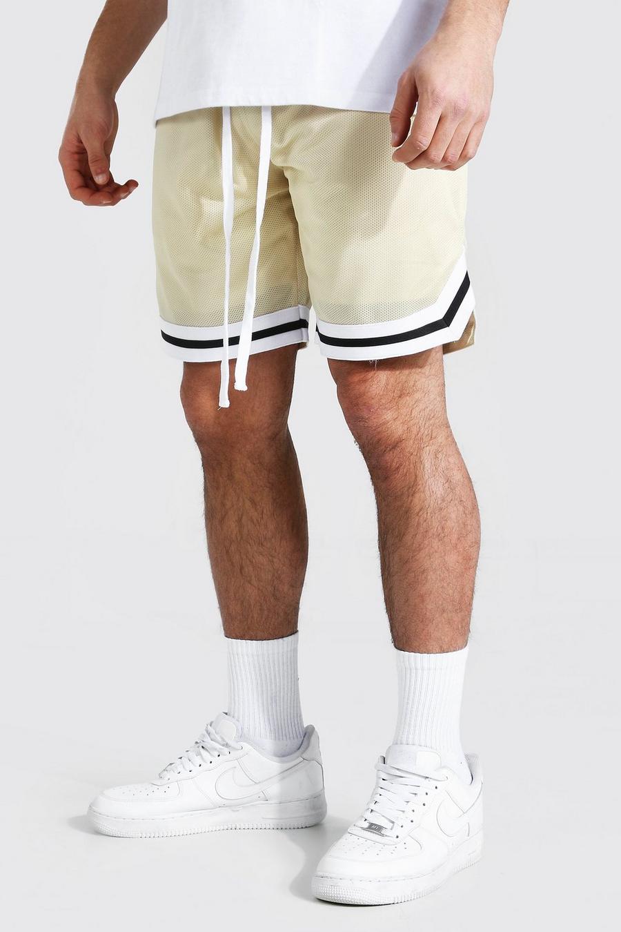 Pantalones cortos de malla estilo baloncesto con cinta, Gris piedra image number 1