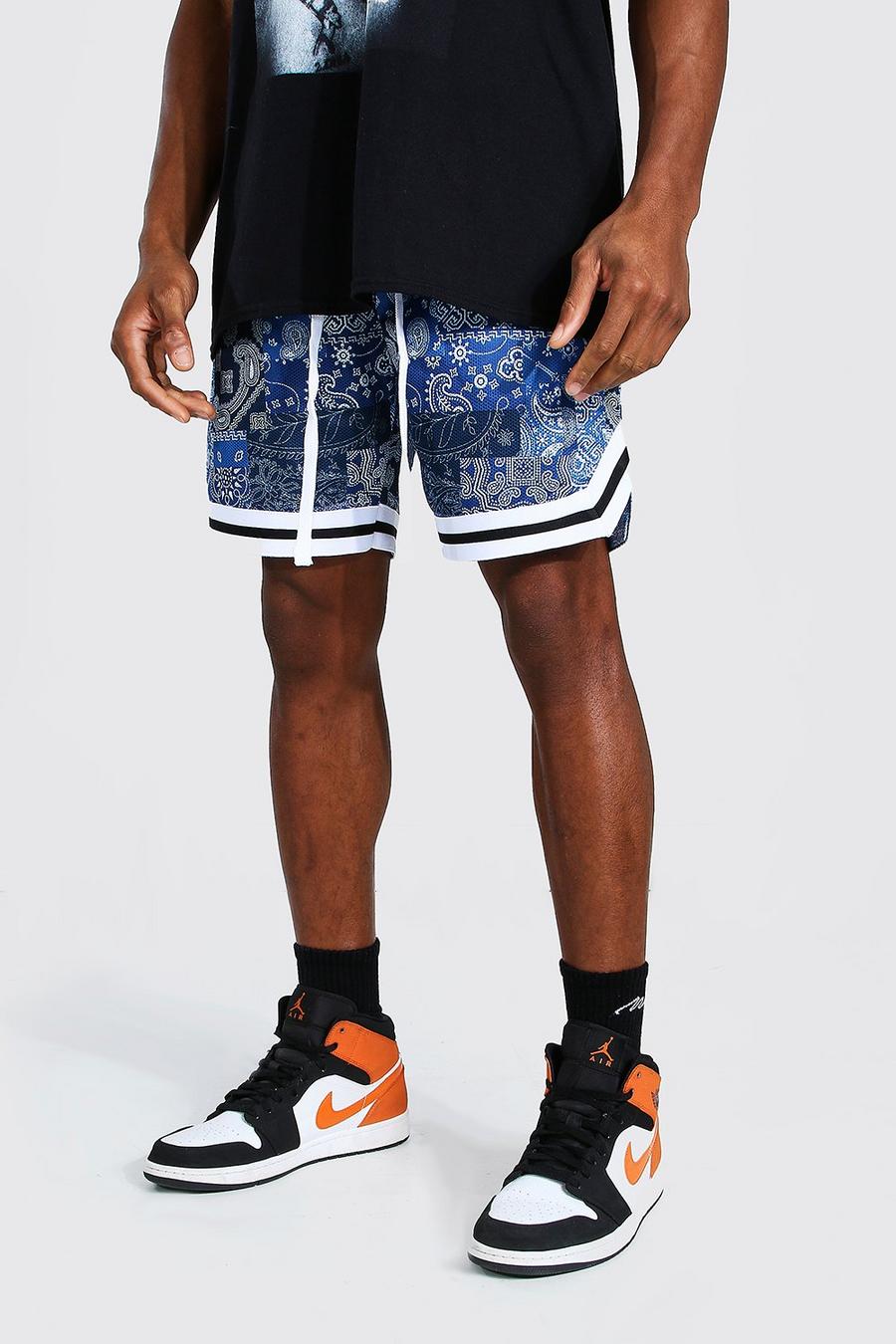 Blue Airtex Bandana Basketbal Shorts Met Patches image number 1