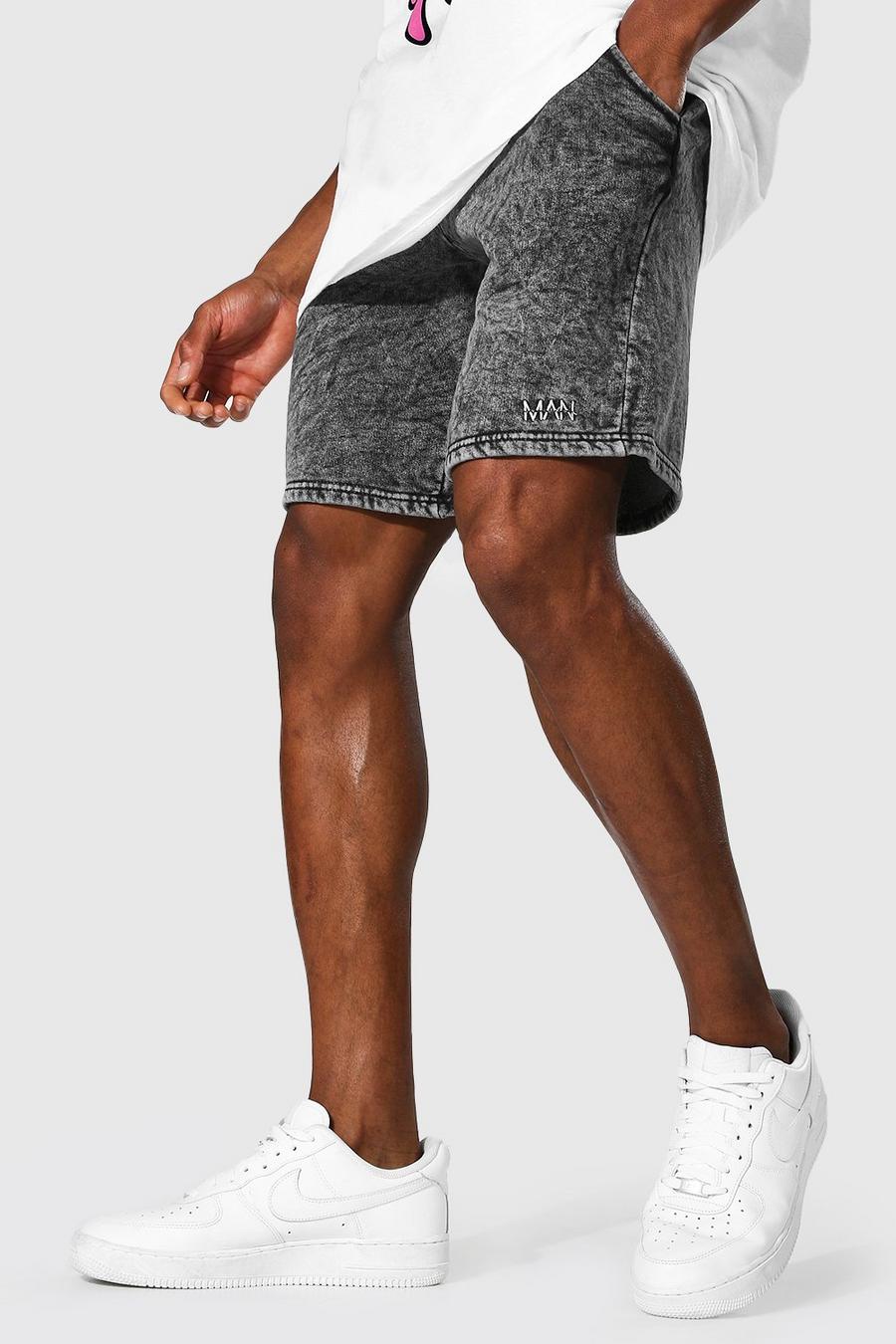 Pantalones cortos holgados de largo medio con lavado ácido de intensidad media MAN, Negro image number 1