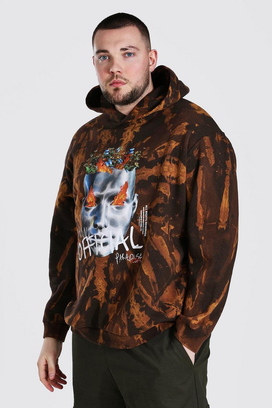 Brown Plus Size Baggy Tie Dye Robot Tour Hoodie image number 1