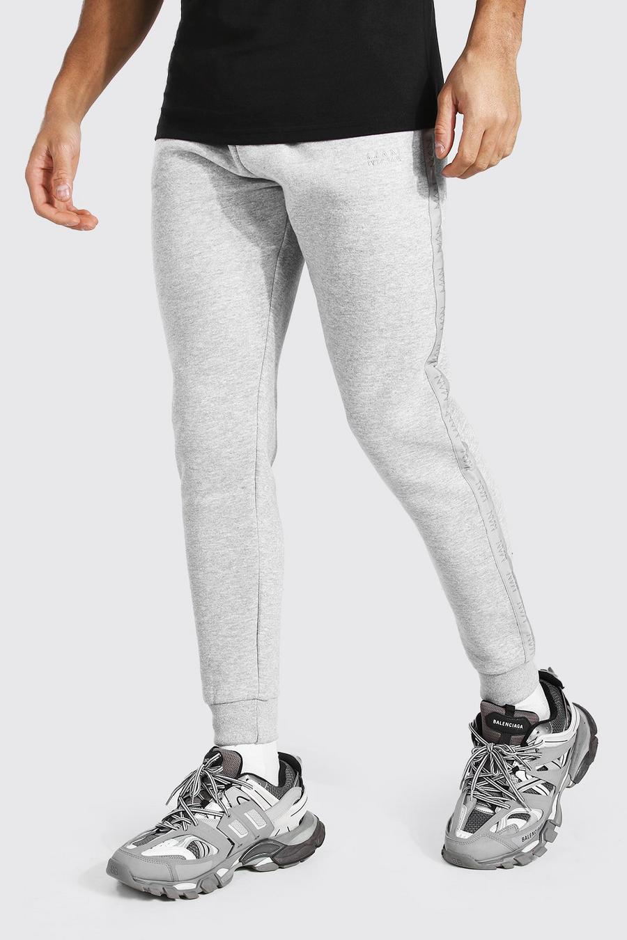 Original Man Skinny Jogginghosen mit farblich passendem Streifen, Grau meliert image number 1