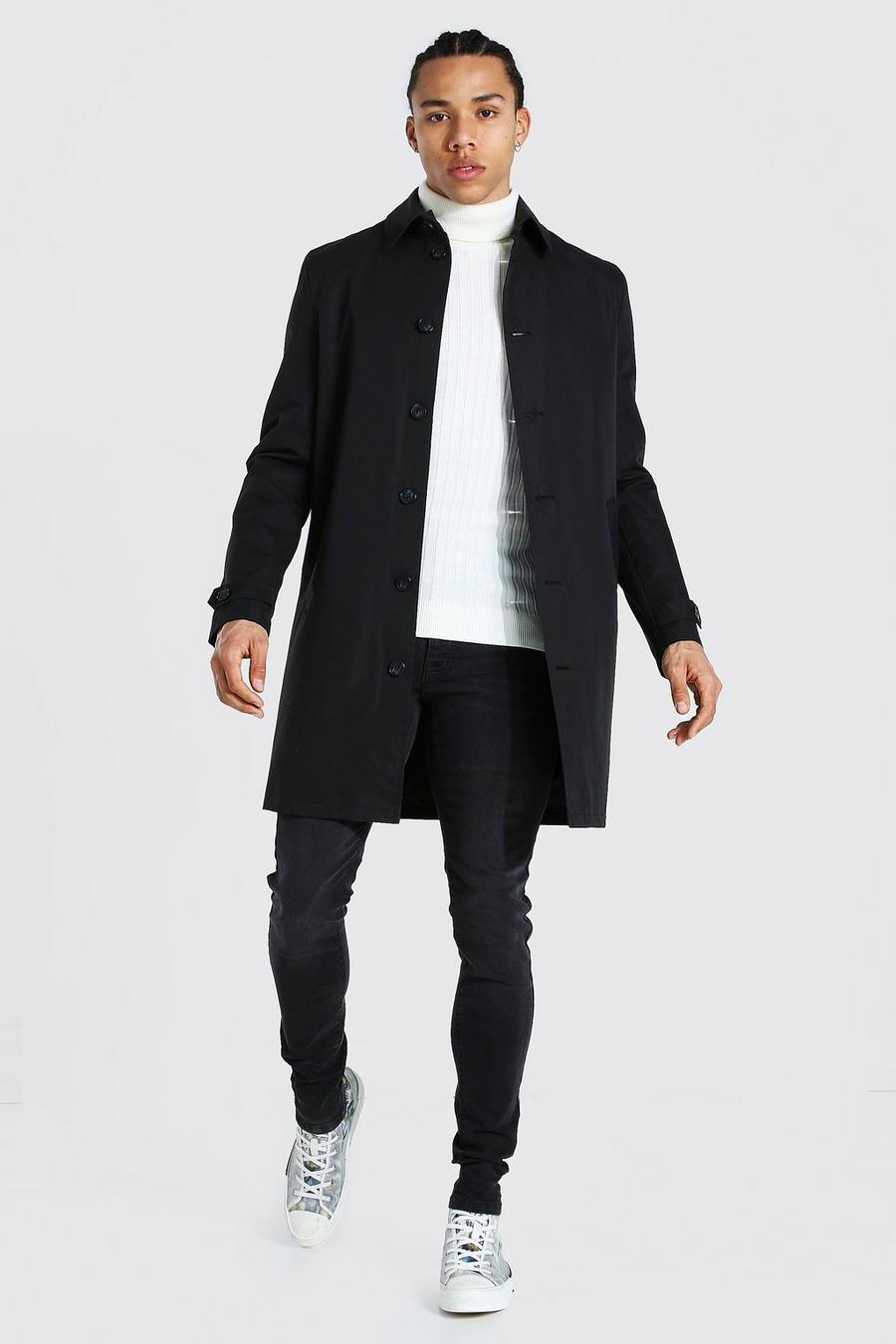 Tall einreihiger Twill-Trenchcoat, Black image number 1