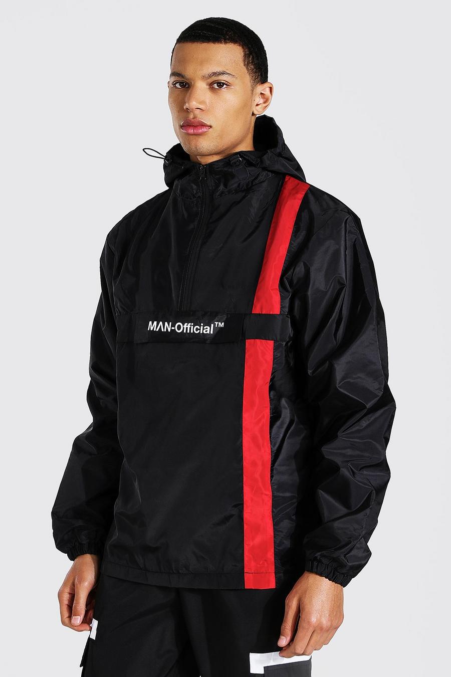 Tall Man Official Stripe Overhead Cagoule, Black image number 1