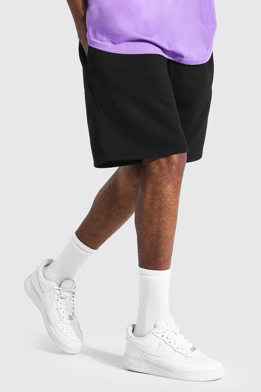 Black Tall Middellange Baggy Basic Jersey Shorts image number 1