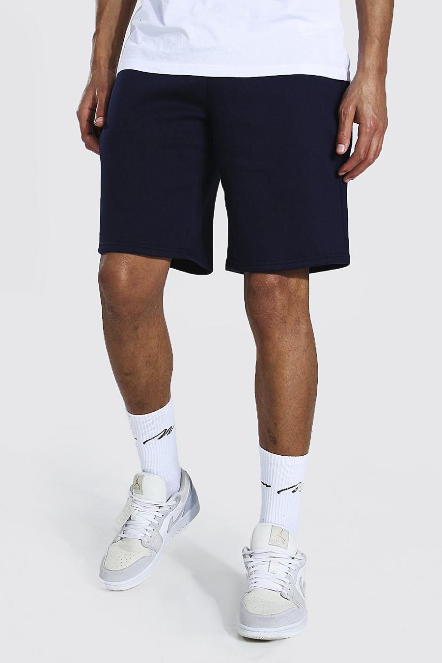 Navy Tall Basic Mid Length Jersey Shorts image number 1