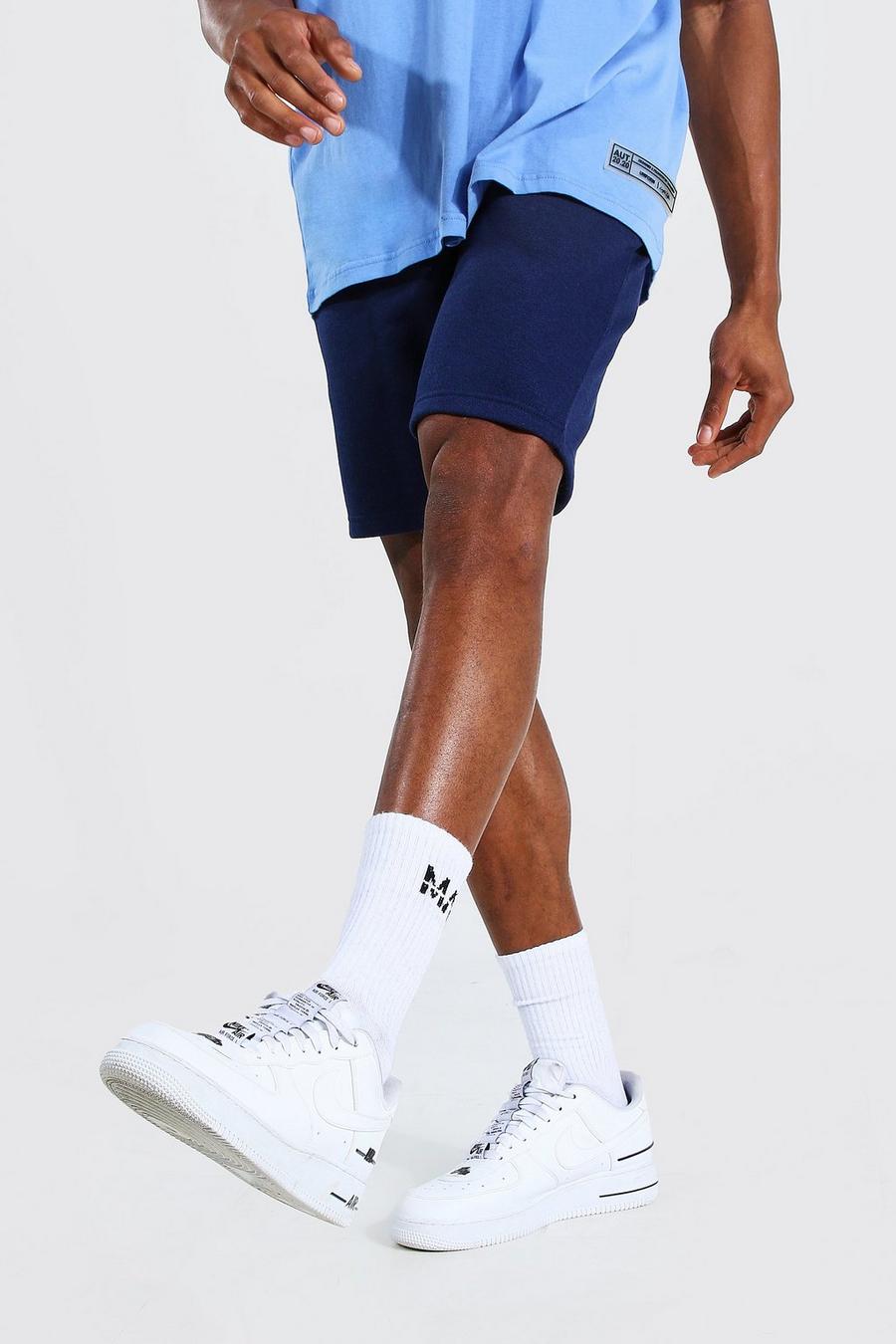 Navy Basic Mid Length Slim Jersey Shorts image number 1