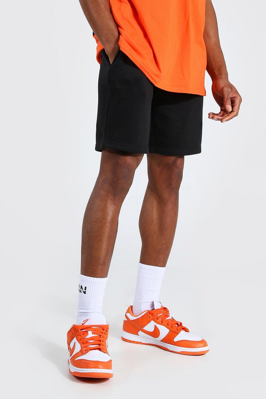 Black Basic Mid Length Regular Jersey Shorts image number 1