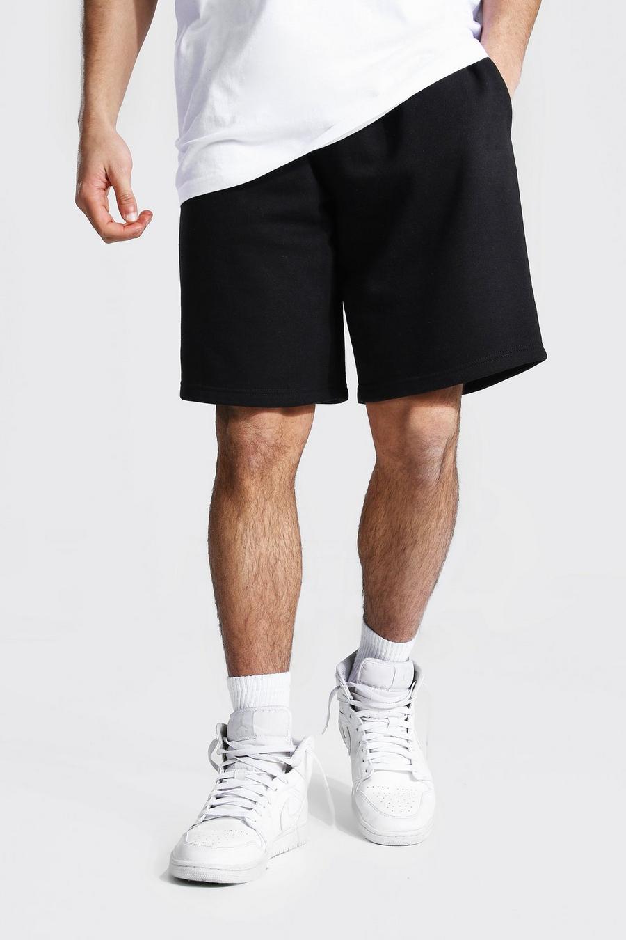 Black Basic Mid Length Loose Jersey Shorts image number 1
