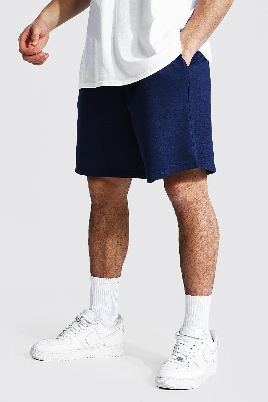Navy Basic Mid Length Oversized Jersey Shorts