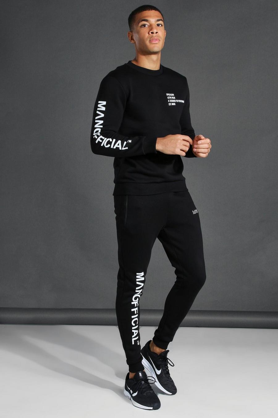 Black MAN Active Träningsoverall med sweatshirt och tryck image number 1