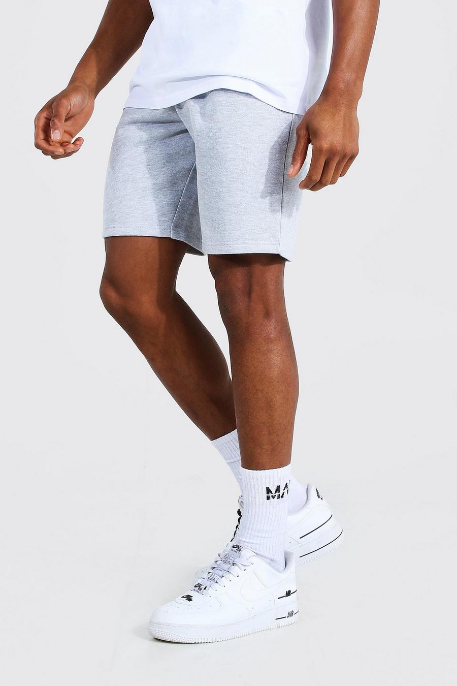Basic mittellange Jersey-Shorts, Slim, Grau meliert image number 1