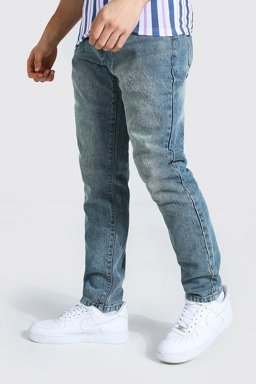 כחול וינטג' ג'ינס מבד קשיח בגזרה צרה image number 1