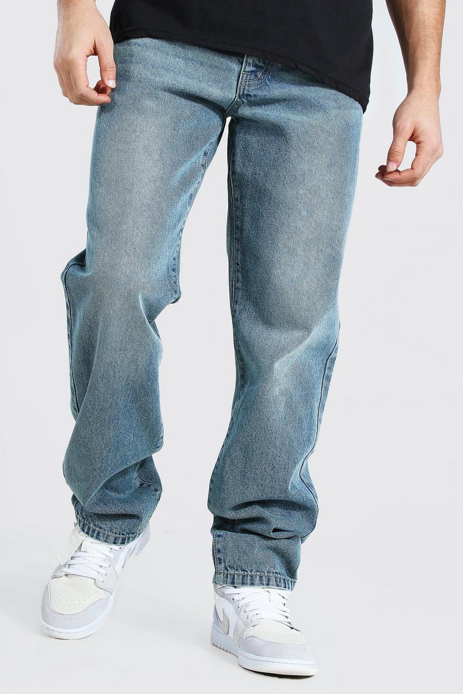 Vintage blue Jeans i rigid denim med ledig passform image number 1