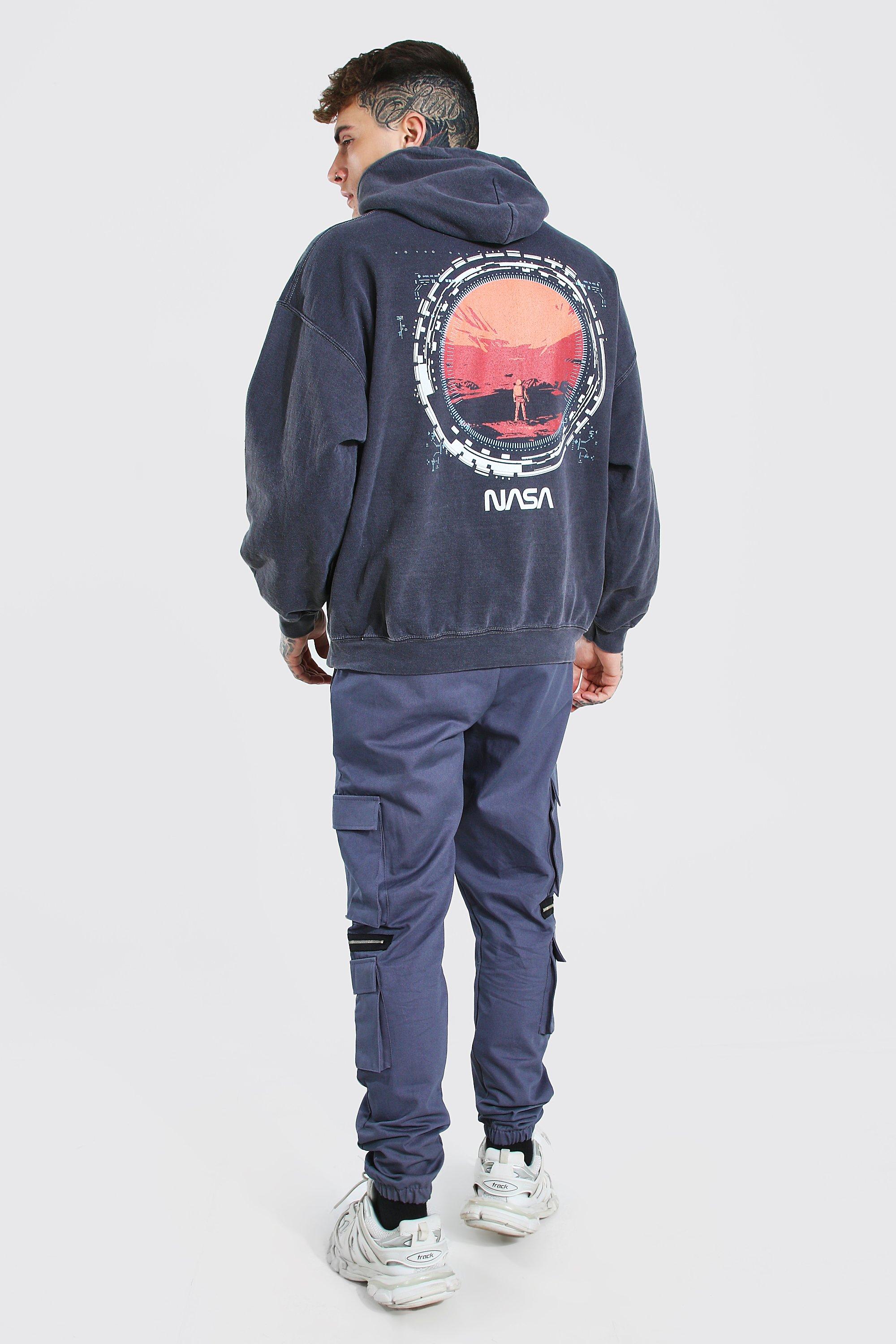 Oversized Nasa License Acid Wash Moon Hoodie boohoo IE