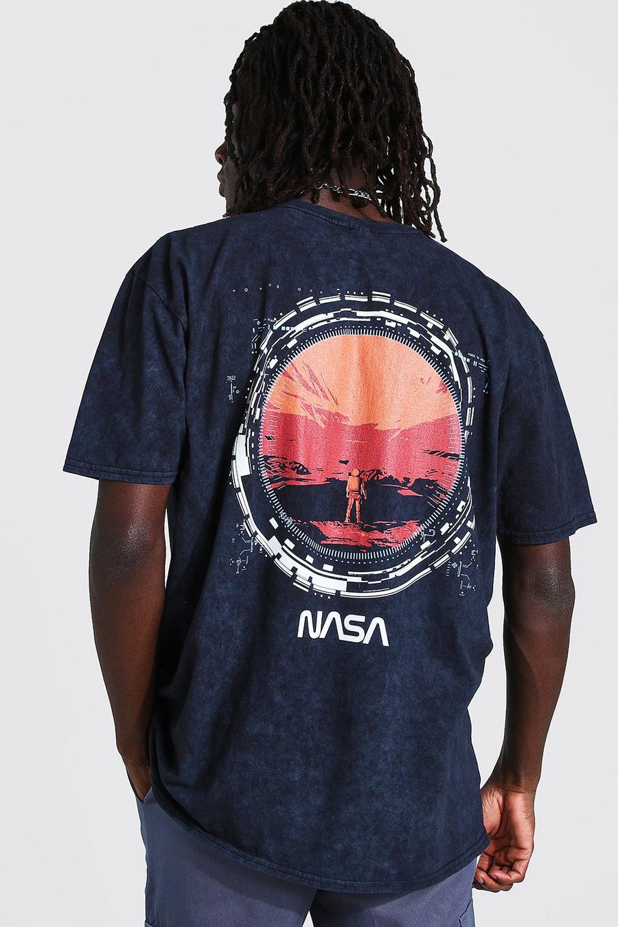 Lizenz-T-Shirt mit Nasa-Mond-Motiv in Acid-Wash-Optik und Übergröße, Anthrazit image number 1