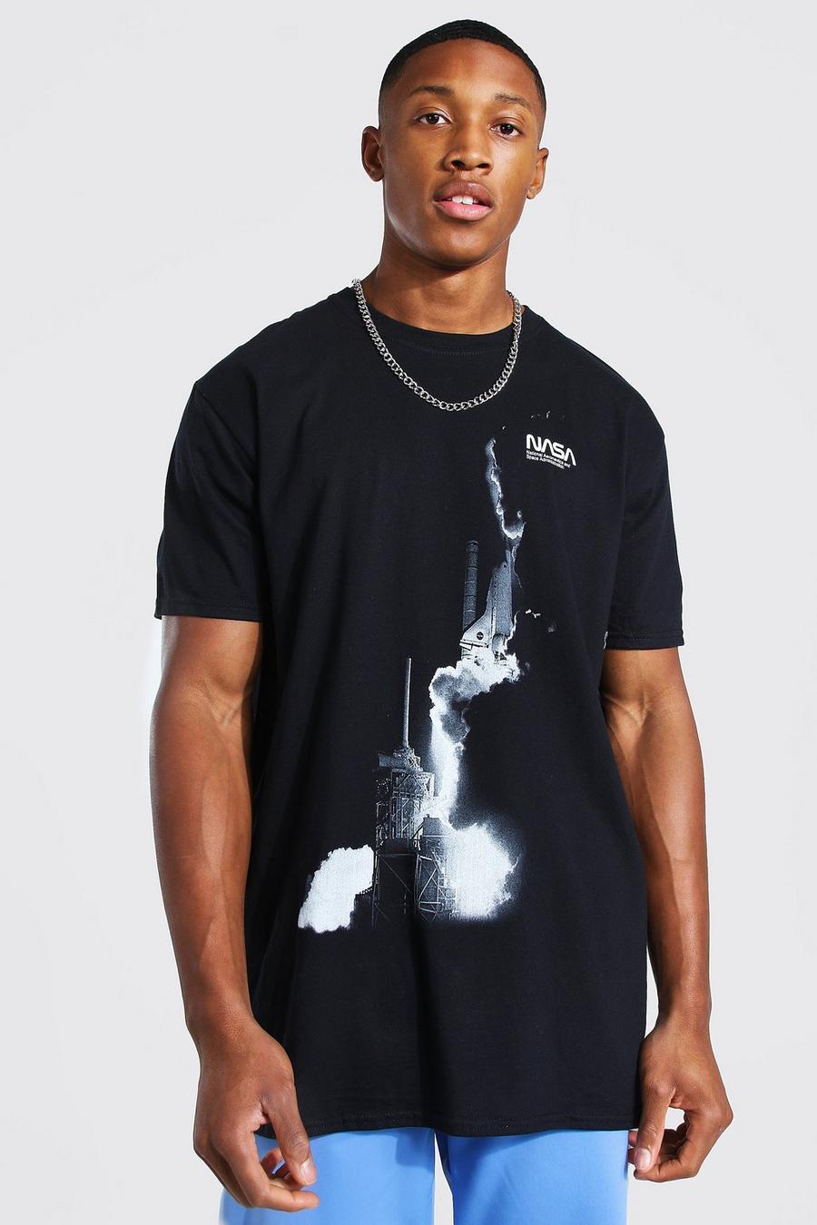 Camiseta ancha con estampado de licencia de lanzamiento espacial NASA, Negro nero image number 1