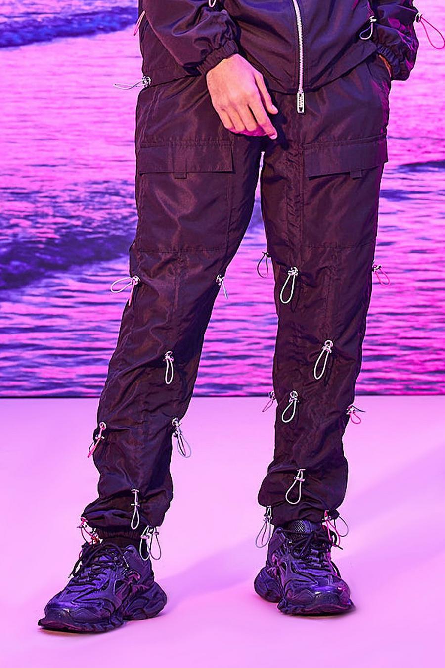 Black Official All Over Toggle Shell Cargo Pants image number 1