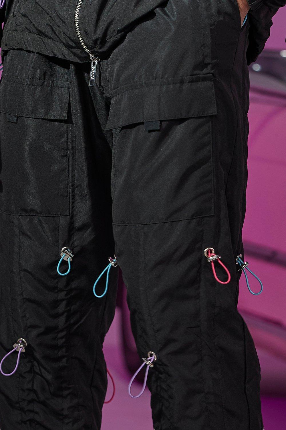 Black nylon ruched toggle detail online jogger