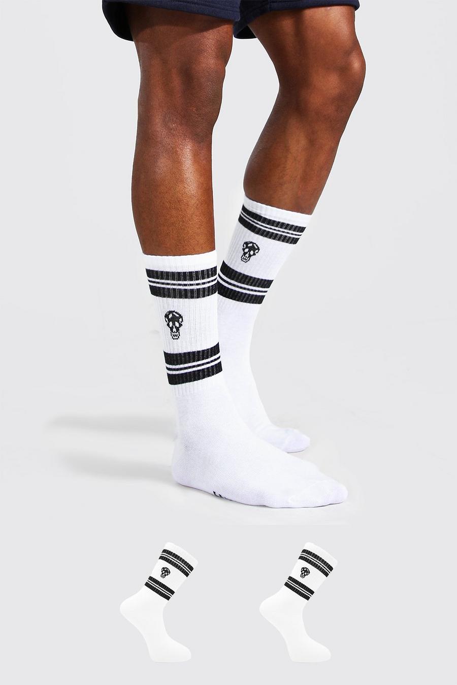 White 2 Pack Man Dash Skull Socks With Stripes image number 1