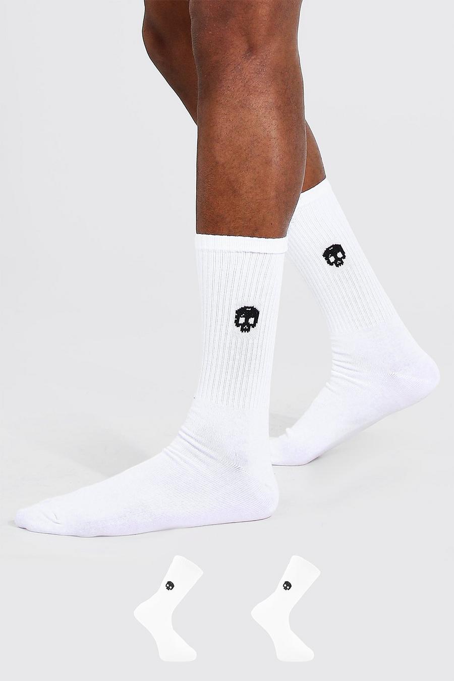 White 2 Pack Jacquard Skull Sport Socks image number 1