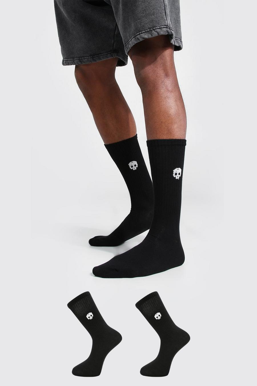 Confezione con 2 paia di calzini sportivi in jacquard con teschio, Nero image number 1