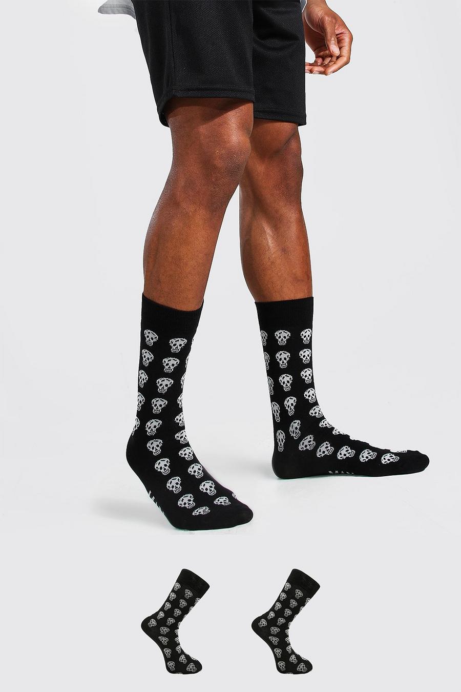 שחור מארז 2 זוגות גרביים עם כיתוב חצוי Man והדפס גולגולות image number 1