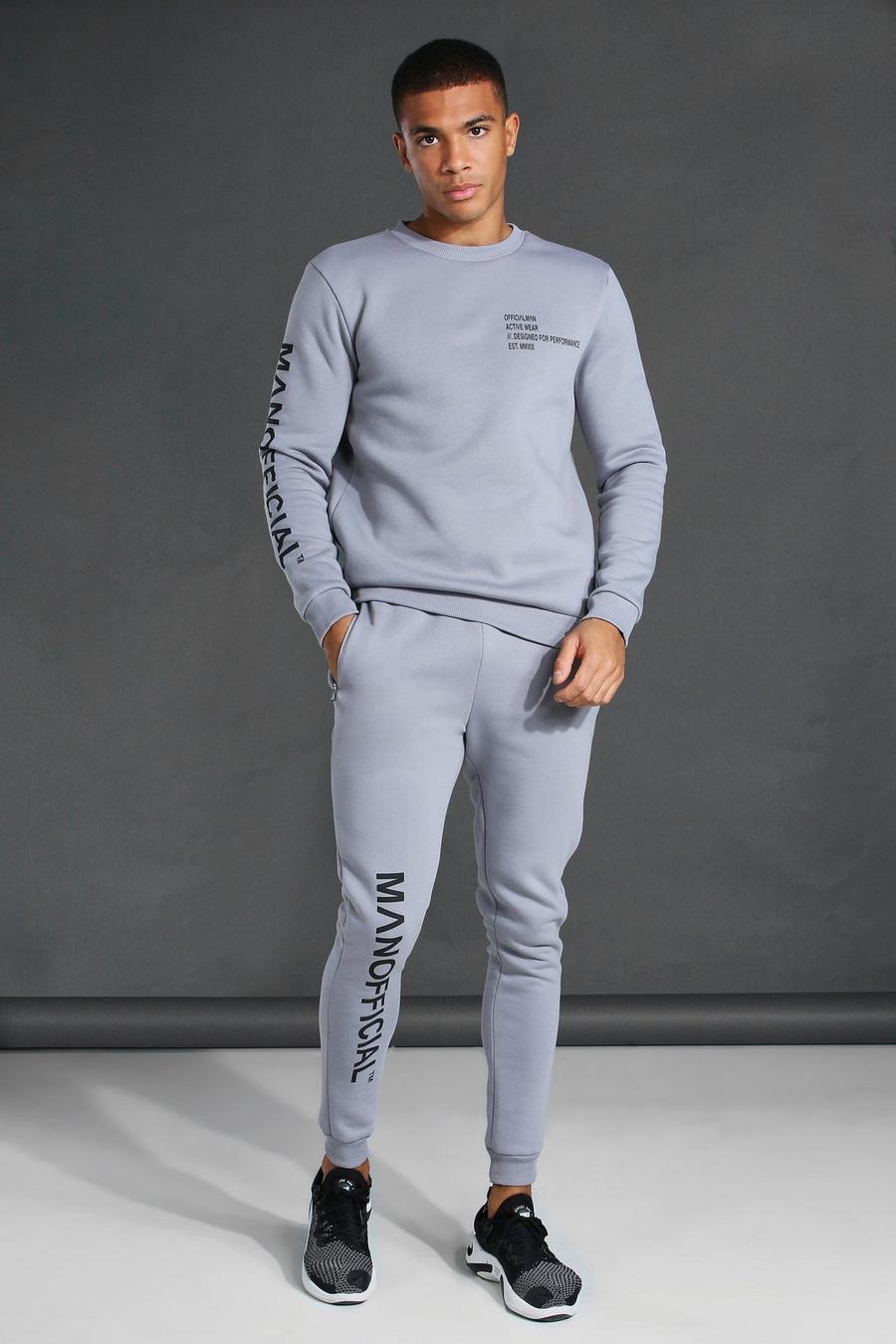 Grey marl Man Active Gym Logo Sweatshirt Tracksuit