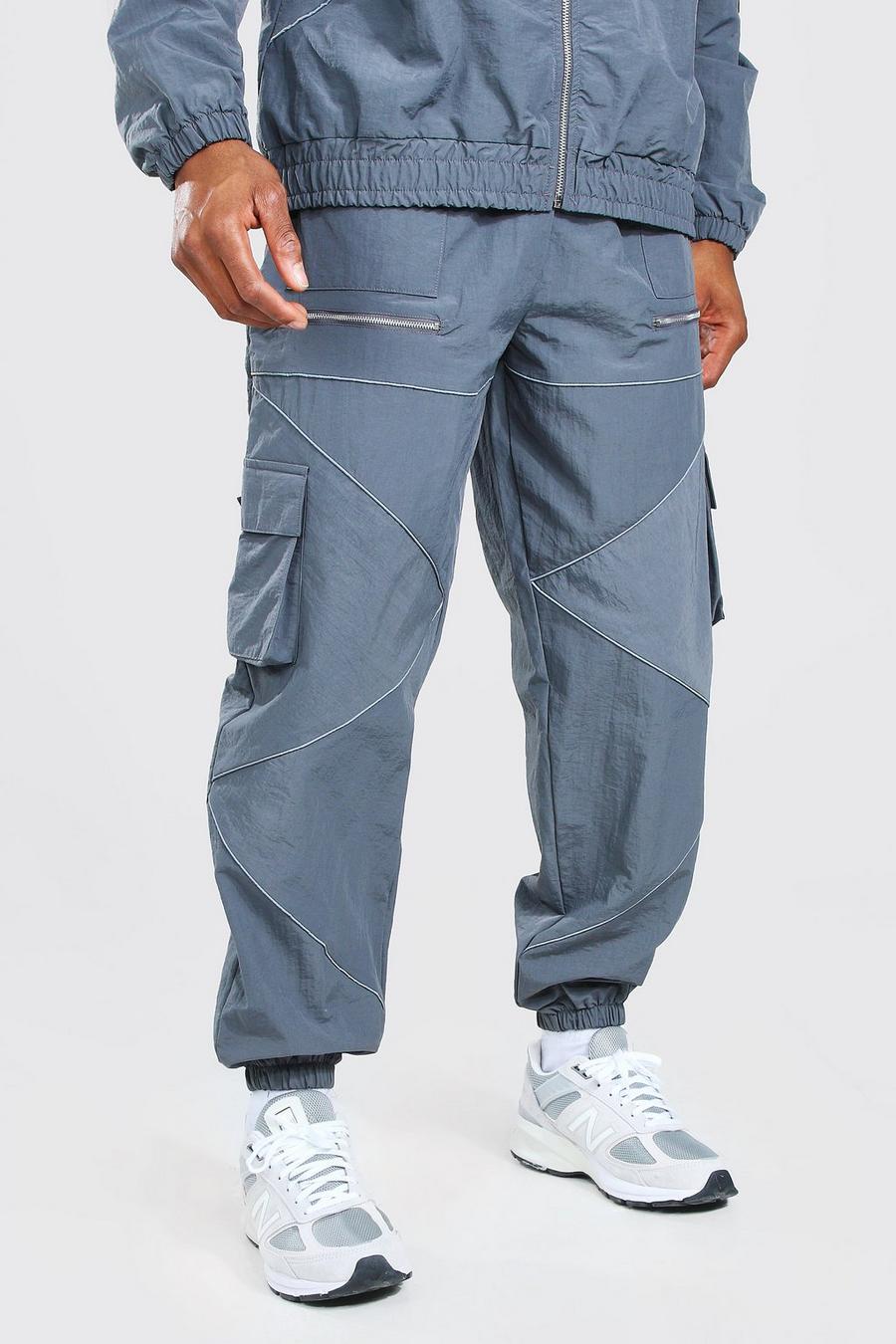 Oversized Man Jogger With Reflective Piping, Charcoal image number 1