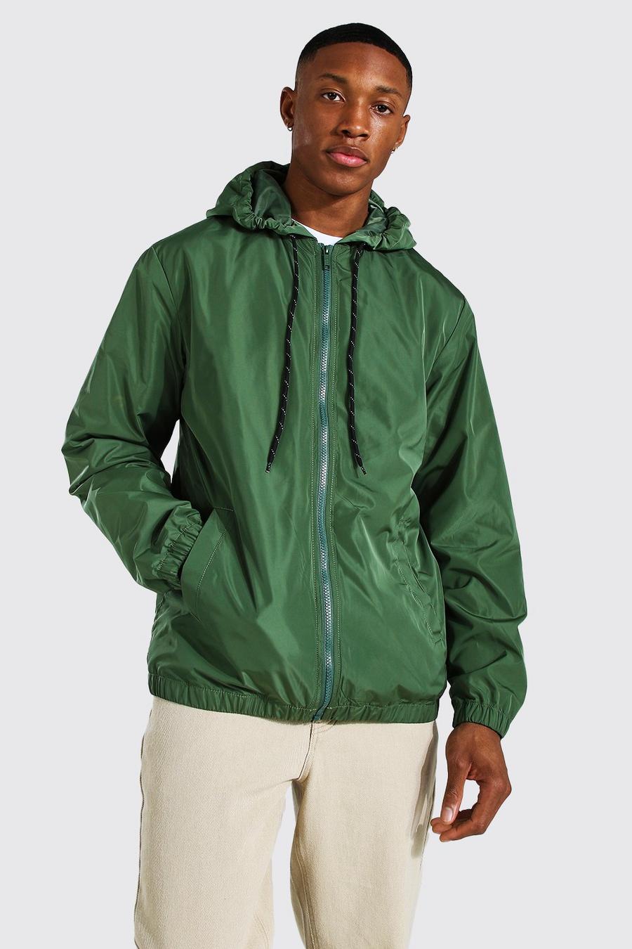 Khaki Hooded Lightweight Zip Through Cagoule image number 1
