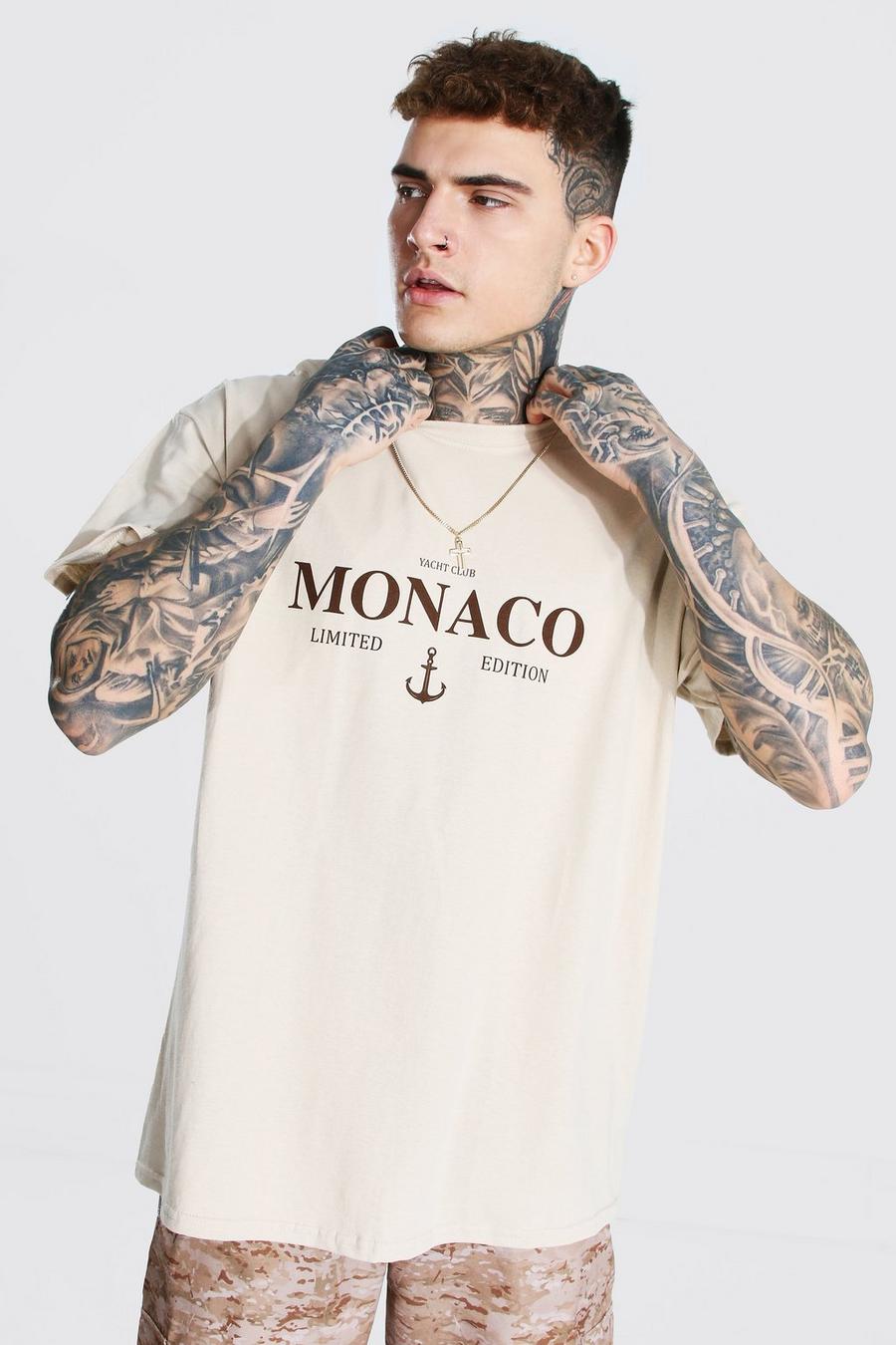 חול beis טישרט אוברסייז עם הדפס Monaco Limited Edition