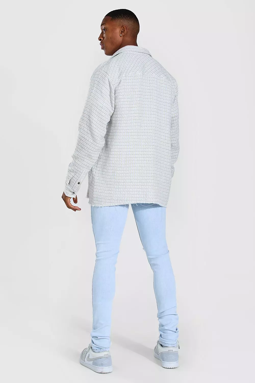 Light blue Boucle Check Overshirt alternative image
