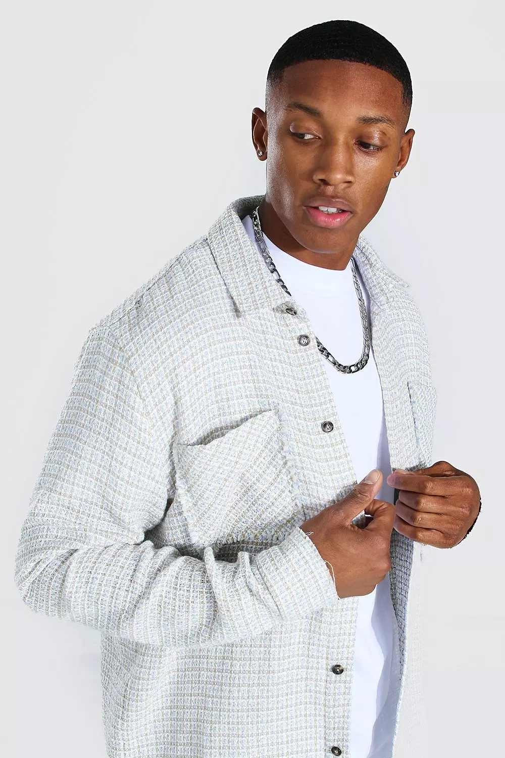 Light blue Boucle Check Overshirt alternative image