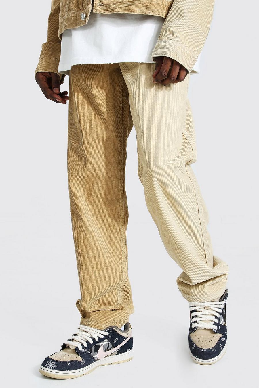 Pantalon contrasté style velours côtelé, Stone beige image number 1