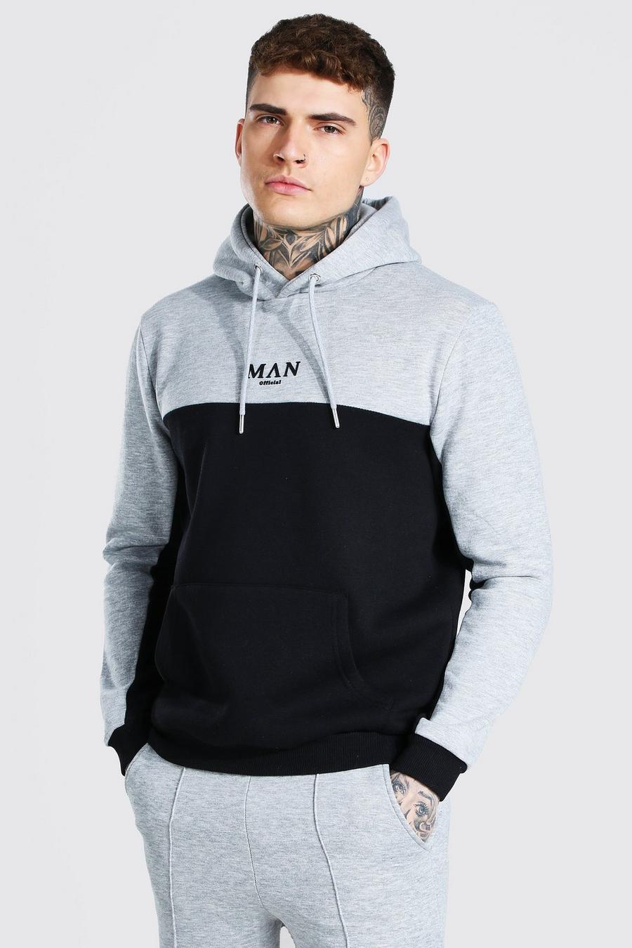 Black Man Roman Colour Block Hoodie With Back Tape image number 1