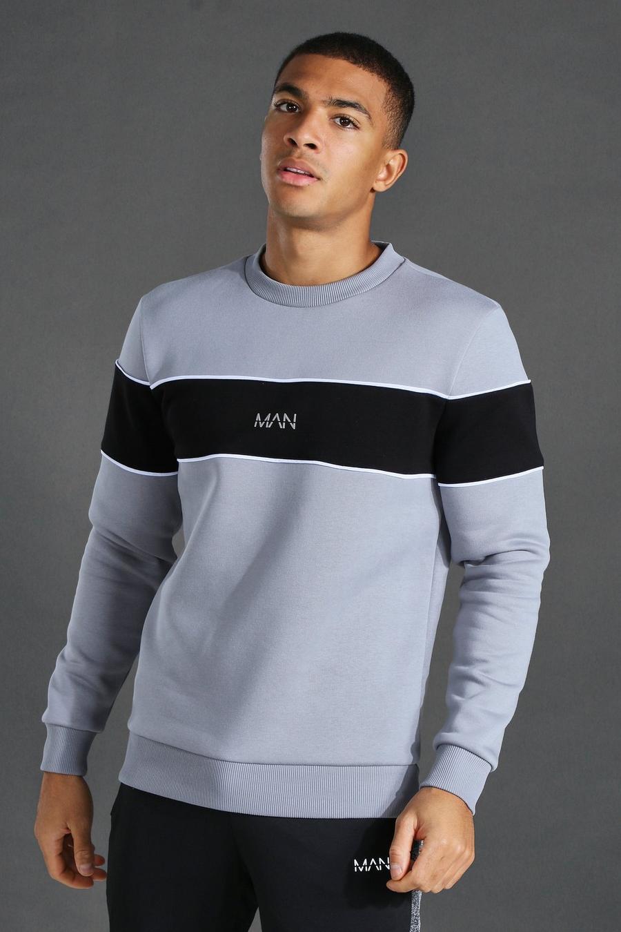 Grey grå Man Active Blocked Panel Sweatshirt image number 1
