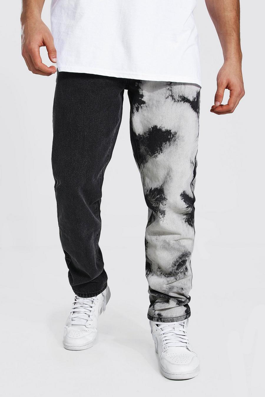 Charcoal Straight Leg Splice Tie Dye Jeans image number 1