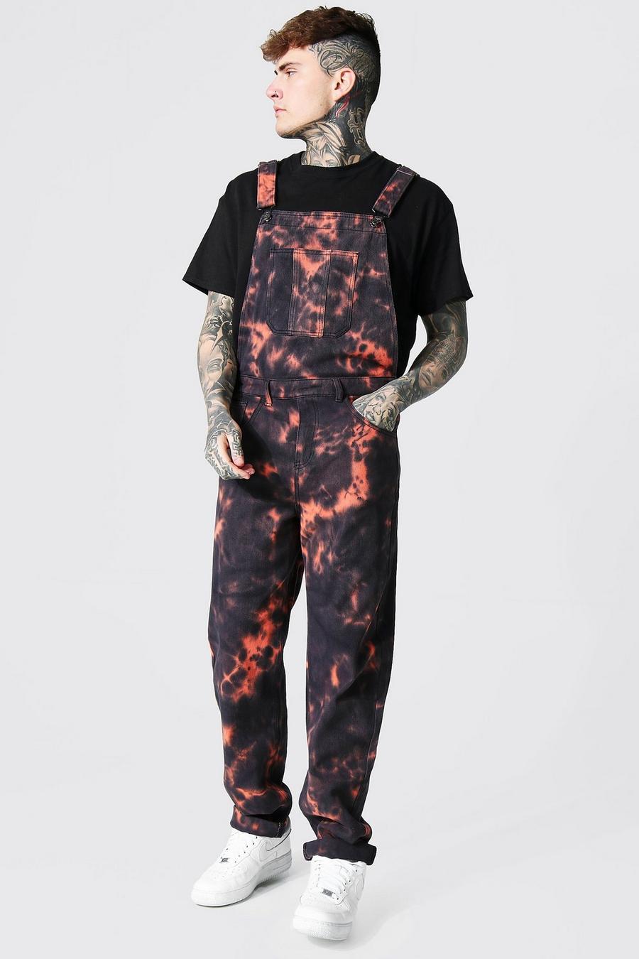 Black Relaxed Fit Tie Dye Long Dungaree image number 1